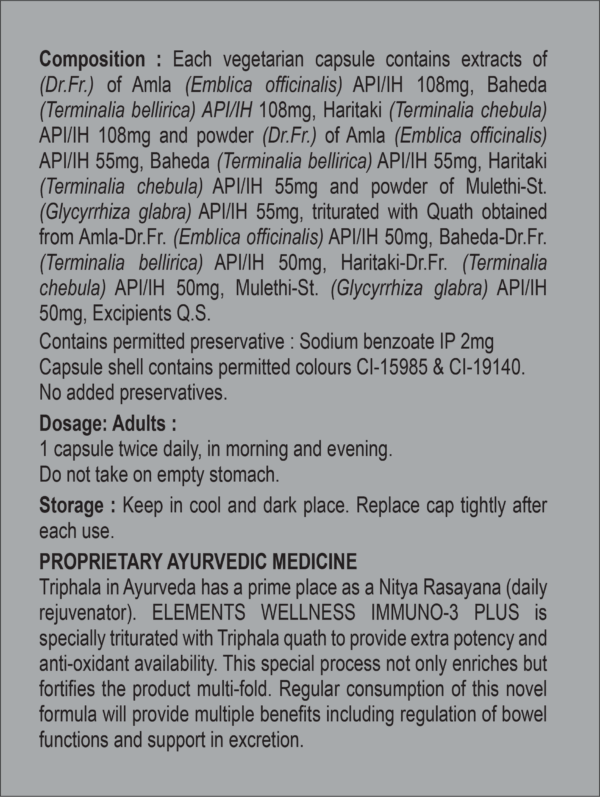 Elements Wellness Immuno-3 Plus 60 Capsules - Image 2